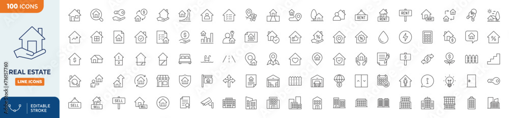 Real Estate Line Editable Icons set. Vector illustration in modern thin ...