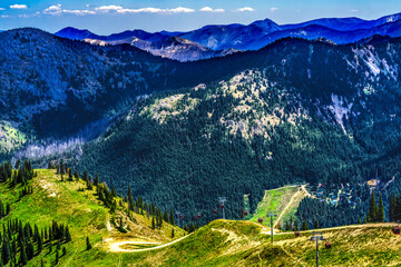 Wall Mural - Red Gondolas Green Mountains Crystal Mountain Pierce County Washington