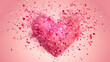 Heart shape with pink confetti splash on background.