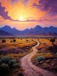 Nostalgic Route 66 Landscapes: Dawn Painting of Early Morning Road on Sunrise Highway