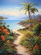 Nostalgic Route 66 Landscapes and Coastal Route: Tropical Beach Art with Seaside Highway Views