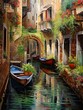 Romantic Venetian Canals National Park Green Print - Canal Reflections in Venice Parks
