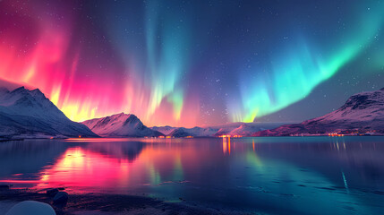 Wall Mural - aurora in the mountains