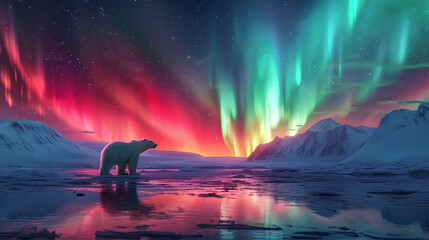 Wall Mural - aurora over the river