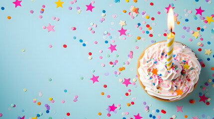 A sweet and festive dessert adorned with vibrant sprinkles and a luscious layer of white frosting, perfect for any birthday celebration or party gathering