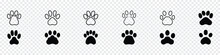 Paw Icon, Dog Or Cat Paw, Animal, Black Silhouette Of A Paw Print, Different Animal Paw. Paw Prints. Black Paw. Paw Icons, Paw Of An Animal, Canine Footprints. Traces Of Dog Paws, Dog Paws