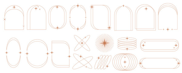Wall Mural - aesthetic frame shape. outline minimal graphic elements with stars. abstract boho arches with sparkl