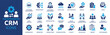 Customer relationship management CRM icon set. Containing marketing, data, report, strategy, manager, audience and more. Solid vector icons collection.
