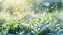 Detailed View Of Grass Covered In Layer Of Snow. Perfect For Winter-themed Designs And Nature-related Projects
