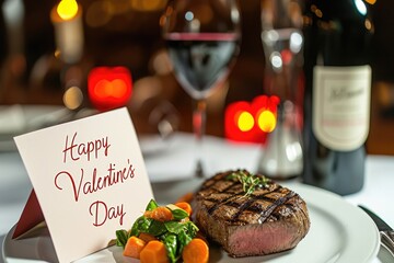 Wall Mural - Valentines Day supreme luxurious dinner of steak and wine in restaurant pragma