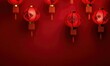 © Fathor - Red lantern hanging high, in the red simple Chinese pattern background, simple and beautiful generative AI
