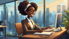 Black woman typing on computer and writing to-do list on notepad while sitting at desk in office.