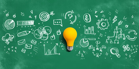 Aufkleber - marketing strategy concept with a light bulb - flat lay