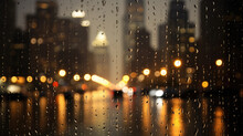 View Of City Seen Through Rain-covered Window. Perfect For Depicting Rainy Urban Atmosphere.