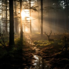 Wall Mural - sunrise in the forest