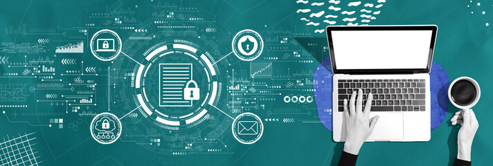Poster - Data protection concept with person using a laptop computer