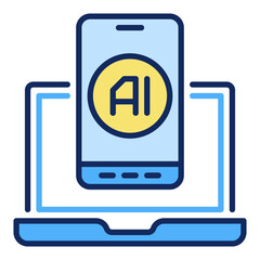 Poster - Artificial Intelligence Smartphone and Laptop Computer with vector AI colored icon or sign