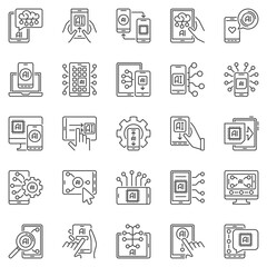 Poster - AI Smartphone outline icons set - Artificial Intelligence in Smartphone concept line symbols