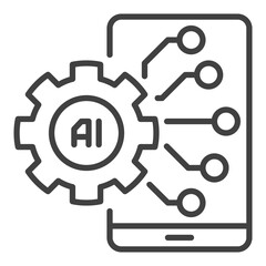 Poster - AI Smartphone with Cog Wheel vector Artificial Intelligence Settings outline icon or symbol