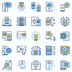 Canvas Print - AI Smartphone colored icons set. Smart Phone with Artificial Intelligence concept signs