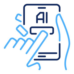 Poster - Hands with Smart Phone with Artificial Intelligence vector AI Smartphone colored icon or sign