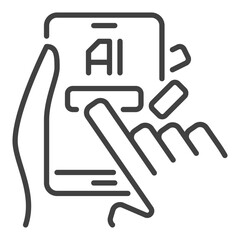 Poster - Hands Holding Smartphone with Artificial Intelligence vector AI Smart phone icon or sign in thin line style
