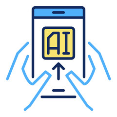 Poster - Hands Holding AI Smartphone vector Artificial Intelligence Tech colored icon or symbol