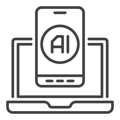 Poster - laptop with artificial intelligence smartphone with vector ai icon or symbol in outline style