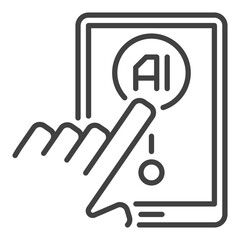 Poster - Hand touch Smart Phone with Artificial Intelligence vector AI icon or symbol in outline style