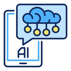 Poster - Smartphone with AI Cloud Speech Bubble vector Artificial Intelligence colored icon or logo element