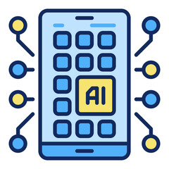 Poster - Smartphone Screen with AI APPS vector Artificial Intelligence colored icon or logo element