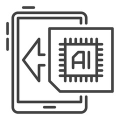 Sticker - Tablet with Artificial Intelligence vector AI icon or symbol in outline style