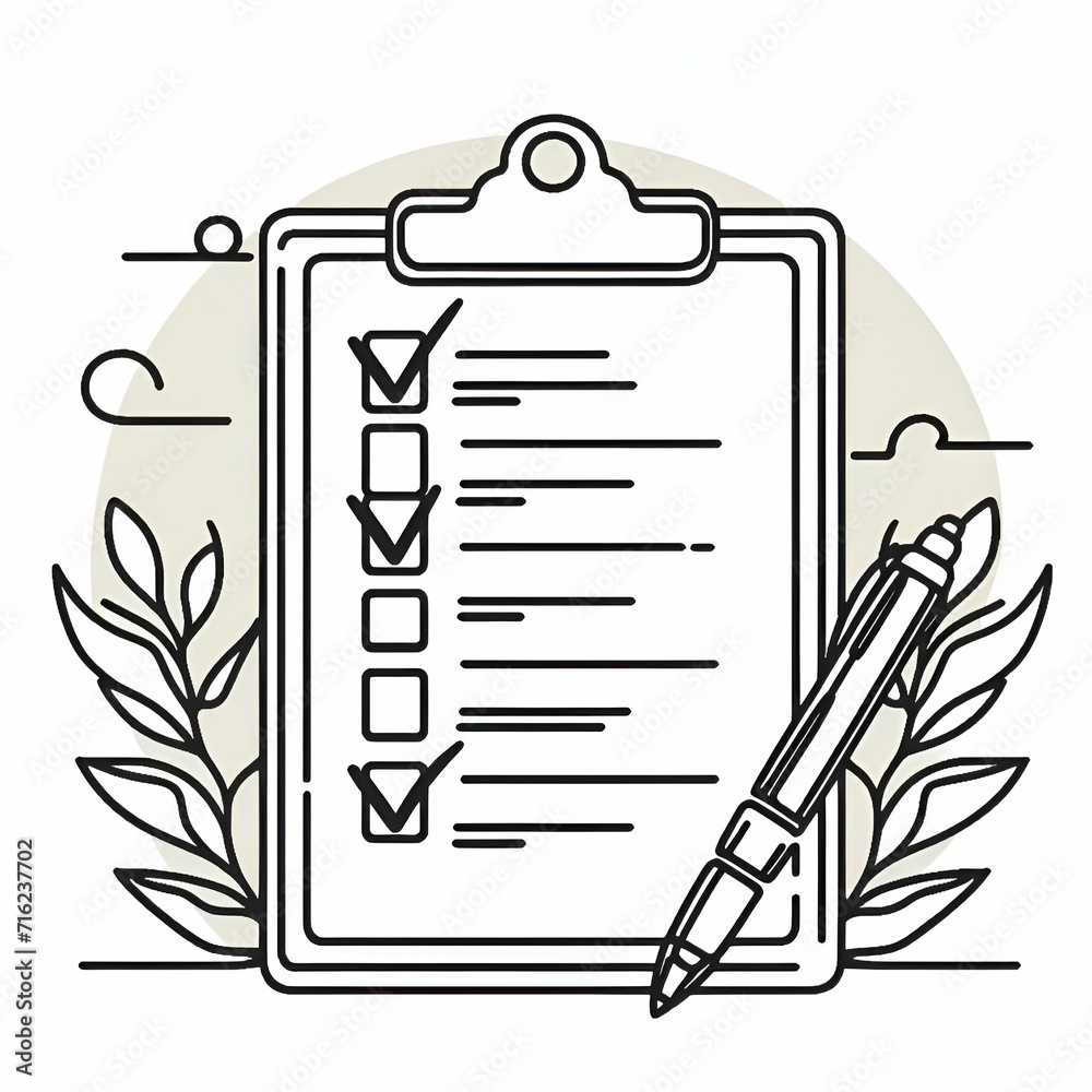 One continuous line drawing of Clipboard with checklist and pen. To do ...
