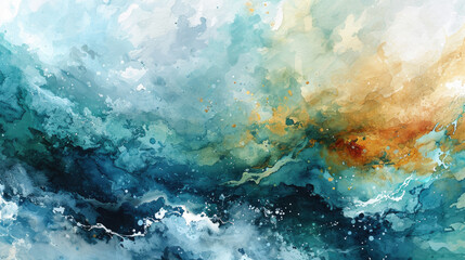 Wall Mural - Abstract watercolor background combining green, blue and brown colors