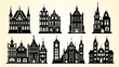 silhouette set of european buildings vector illustration. 