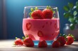 Fresh strawberries and strawberry smoothie in glass