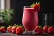 Fresh strawberries and strawberry smoothie in glass