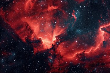 Wall Mural - red nebula and galaxies in space. abstract cosmos background