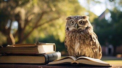 Canvas Print - Owl on books. Generative AI.