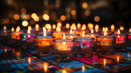 Wall Mural - burning candles in church