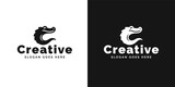 Fototapeta  - Black and White Logos Featuring Stylized Alligator and Creative Text for Brand Identity