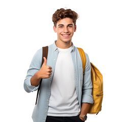 Wall Mural - American university student smiling and giving thumbs up on PNG transparent background. Happy studying concept.
