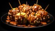 Celebrate the spooky season with a tantalizing display of caramel apples, a sweet and eerie Halloween delight, Ai Generated.