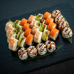 Poster - sushi set on the black background