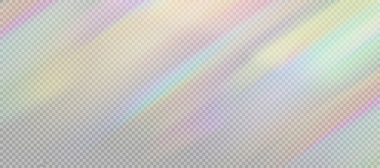 Wall Mural - Rainbow light prism effect, transparent background. Crystalline glare leakage reflection. Abstract blurred rainbow light background overlay effect.	