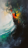 Fototapeta Zwierzęta - Abstract colorful oil painting of the ocean waves a silhouette on the water.