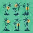 © elvektorkita - Palm Tree Coconut Tree Tropical Sunset Beach Silhouette Vector Set