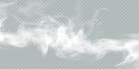Poster - Fog or smoke isolated on transparent background with special overlay effect. White vector smoke cloudiness, fog or smog background. Vector