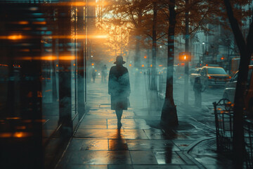Aufkleber - A scene where a character is standing still, while their surroundings move in a fast-forward motion,