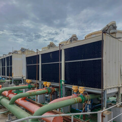 Wall Mural - Sets of cooling towers in data center building.	